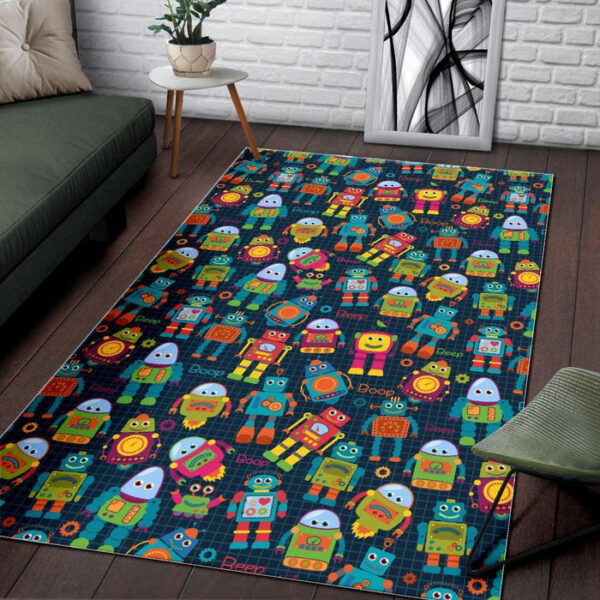 Robot Cyborg Print Pattern Sillvela Area Rug