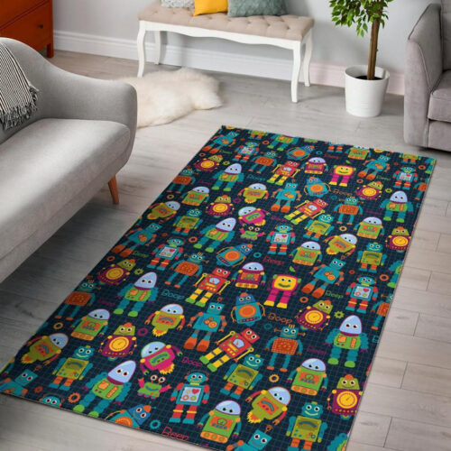 Robot Cyborg Print Pattern Sillvela Area Rug