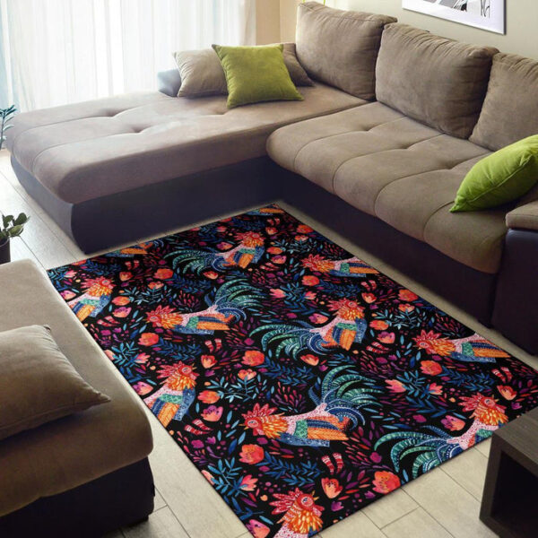 Rooster Hand Drawn Pattern Print Sillvela Area Rug