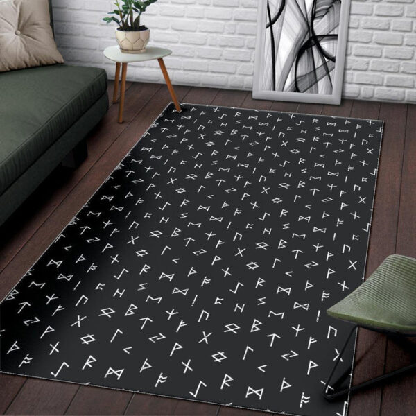 Scandinavian Viking Futhark Norse Runes Pattern Print Sillvela Area Rug