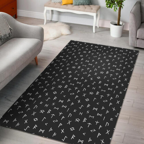 Scandinavian Viking Futhark Norse Runes Pattern Print Sillvela Area Rug