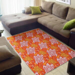Sea Turtle Hawaiian Orange Pattern Print Sillvela Area Rug
