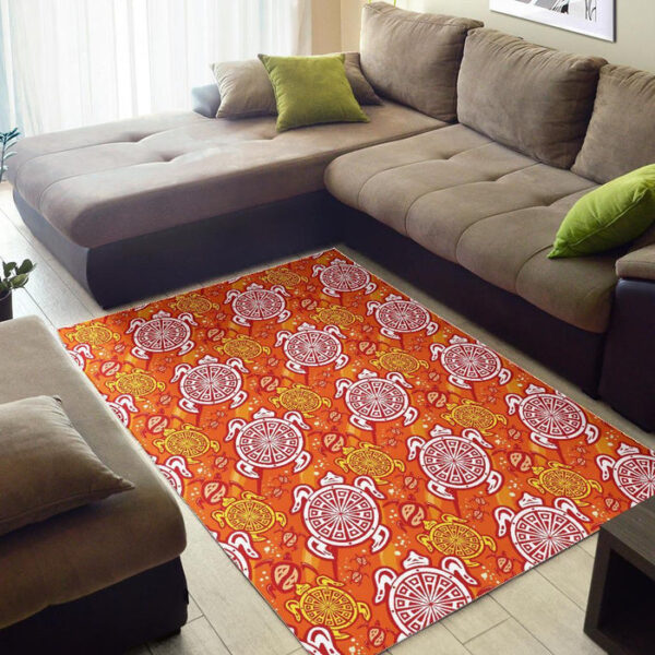 Sea Turtle Hawaiian Orange Pattern Print Sillvela Area Rug
