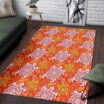 Sea Turtle Hawaiian Orange Pattern Print Sillvela Area Rug