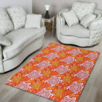 Sea Turtle Hawaiian Orange Pattern Print Sillvela Area Rug