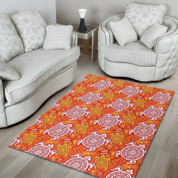 Sea Turtle Hawaiian Orange Pattern Print Sillvela Area Rug
