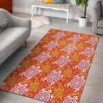 Sea Turtle Hawaiian Orange Pattern Print Sillvela Area Rug