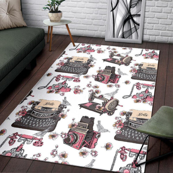 Sewing Machine Print Pattern Sillvela Area Rug