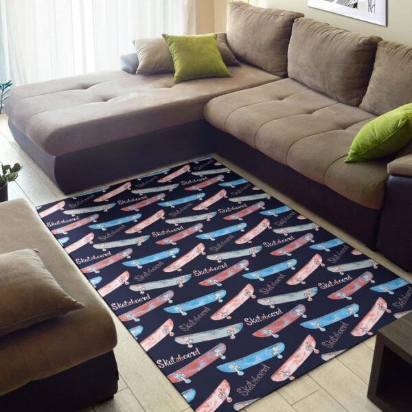 Skateboard Print Pattern Sillvela Area Rug