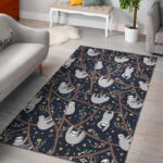 Sloth Floral Pattern Print Sillvela Area Rug