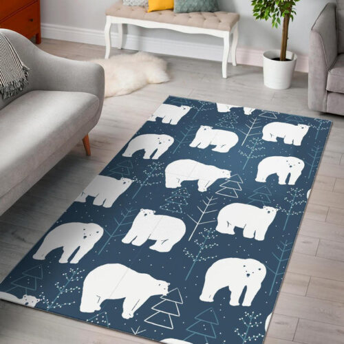 Snow Polar Bear Christmas Tree Pattern Print Sillvela Area Rug