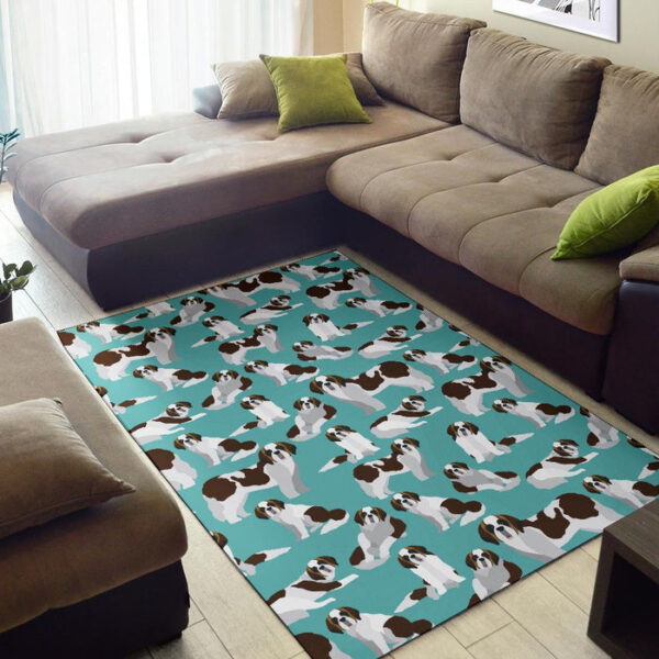 St Bernard Blue Pattern Print Sillvela Area Rug