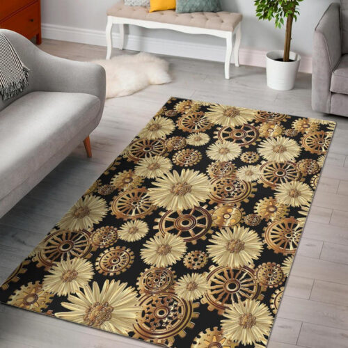 Steampunk Floral Pattern Print Sillvela Area Rug