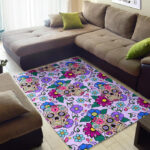 Sugar Skull Skeleton Girly Floral Pattern Print Sillvela Area Rug
