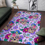 Sugar Skull Skeleton Girly Floral Pattern Print Sillvela Area Rug
