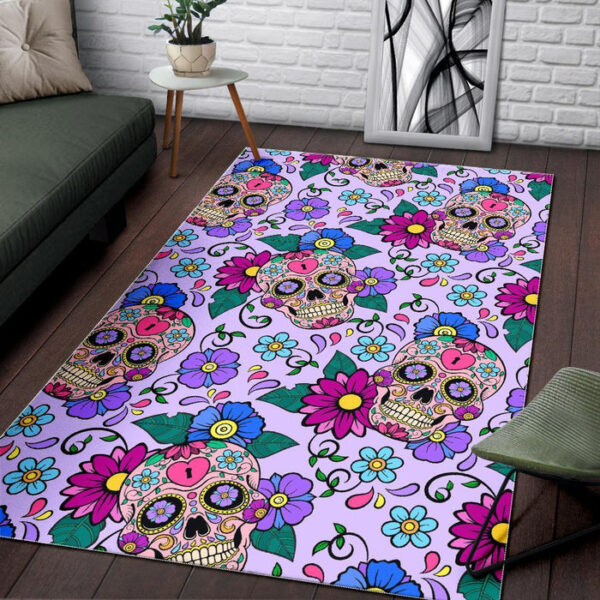 Sugar Skull Skeleton Girly Floral Pattern Print Sillvela Area Rug