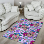 Sugar Skull Skeleton Girly Floral Pattern Print Sillvela Area Rug