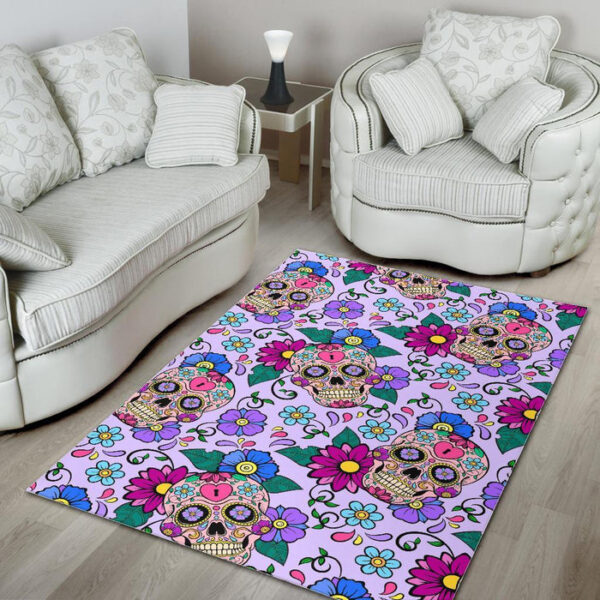 Sugar Skull Skeleton Girly Floral Pattern Print Sillvela Area Rug