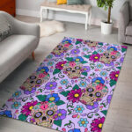 Sugar Skull Skeleton Girly Floral Pattern Print Sillvela Area Rug