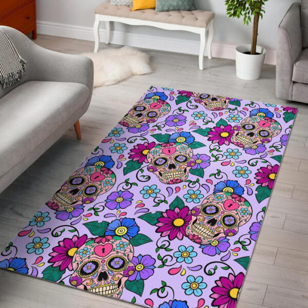 Sugar Skull Skeleton Girly Floral Pattern Print Sillvela Area Rug
