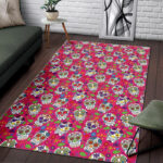 Sugar Skull Skeleton Girly Floral Pirate Pattern Print Sillvela Area Rug