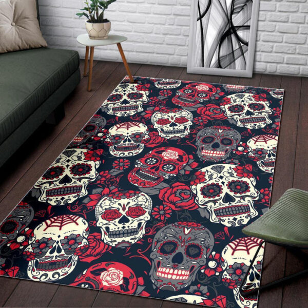 Sugar Skull Skeleton Girly Rose Floral Pattern Print Sillvela Area Rug