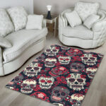 Sugar Skull Skeleton Girly Rose Floral Pattern Print Sillvela Area Rug