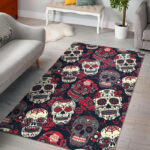 Sugar Skull Skeleton Girly Rose Floral Pattern Print Sillvela Area Rug