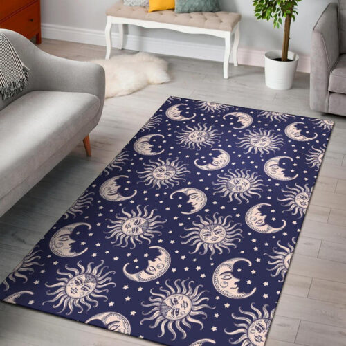 Sun Moon Celestial Pattern Print Sillvela Area Rug