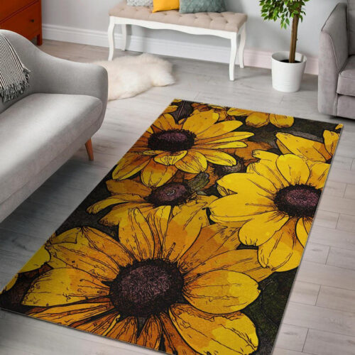 Sunflower Print Pattern Sillvela Area Rug