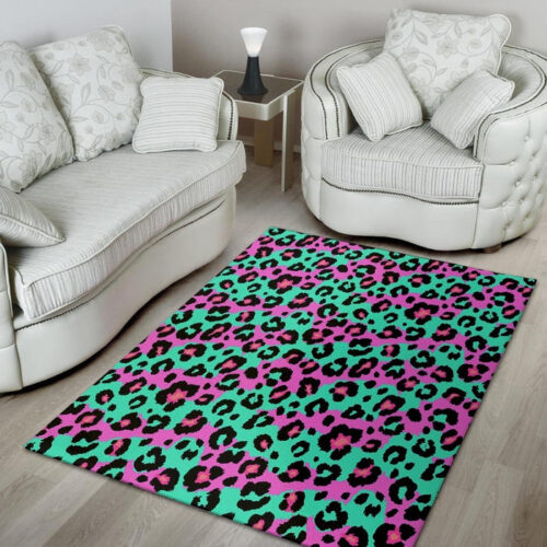 Teal Pink Leopard Sillvela Area Rug