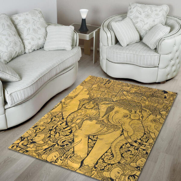 Thai Golden Elephant Print Sillvela Area Rug