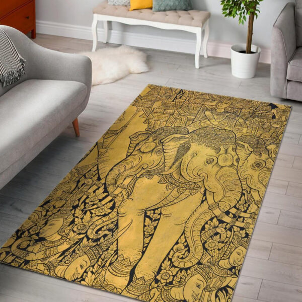 Thai Golden Elephant Print Sillvela Area Rug