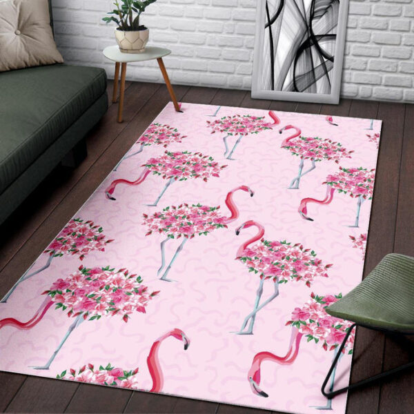 Tropical Flamingo Hawaiian Floral Pattern Print Sillvela Area Rug