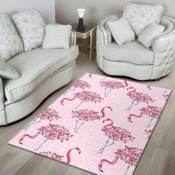 Tropical Flamingo Hawaiian Floral Pattern Print Sillvela Area Rug