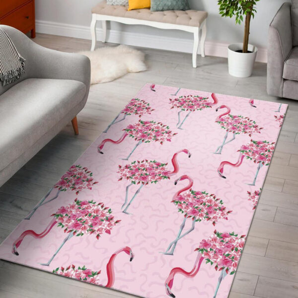 Tropical Flamingo Hawaiian Floral Pattern Print Sillvela Area Rug