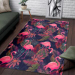 Tropical Flamingo Palm Leaves Hawaiian Floral Pattern Print Sillvela Area Rug