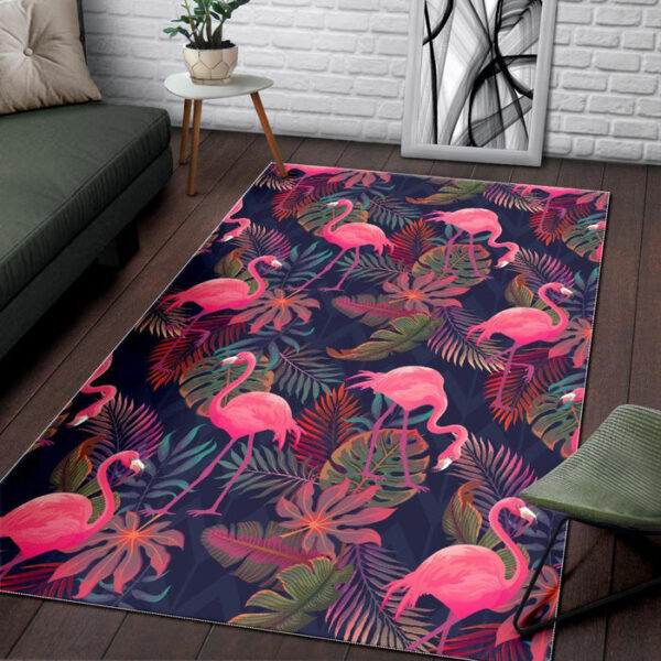Tropical Flamingo Palm Leaves Hawaiian Floral Pattern Print Sillvela Area Rug