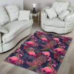 Tropical Flamingo Palm Leaves Hawaiian Floral Pattern Print Sillvela Area Rug