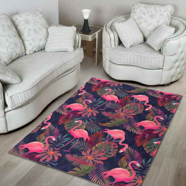 Tropical Flamingo Palm Leaves Hawaiian Floral Pattern Print Sillvela Area Rug