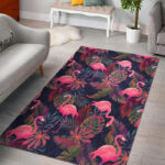 Tropical Flamingo Palm Leaves Hawaiian Floral Pattern Print Sillvela Area Rug