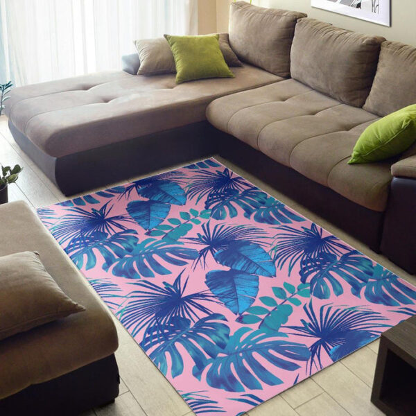 Tropical Floral Hawaiian Palm Leaves Pattern Print Sillvela Area Rug