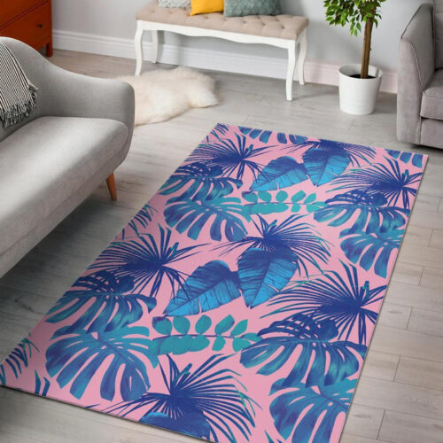Tropical Floral Hawaiian Palm Leaves Pattern Print Sillvela Area Rug