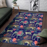 Tropical Palm Leave Peacock Tiger Elephant Sillvela Area Rug