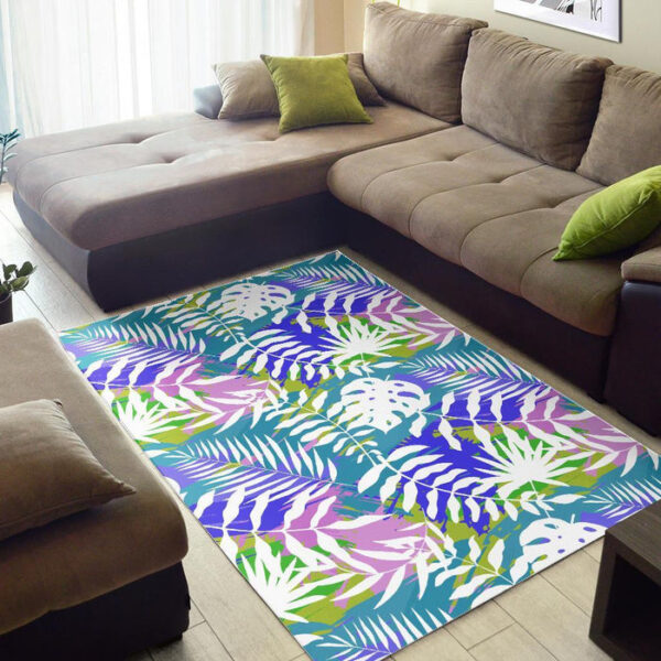 Tropical Palm Leaves Hawaiian Pattern Print Sillvela Area Rug