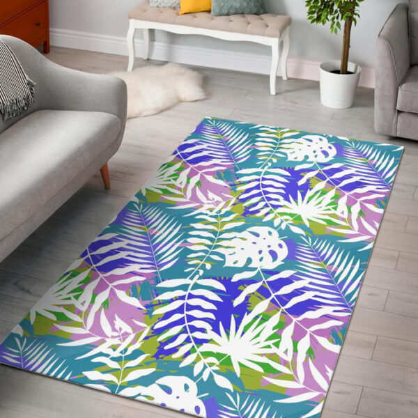Tropical Palm Leaves Hawaiian Pattern Print Sillvela Area Rug