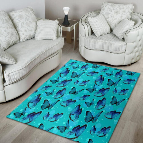 Turquoise Bubble Butterfly Print Sillvela Area Rug