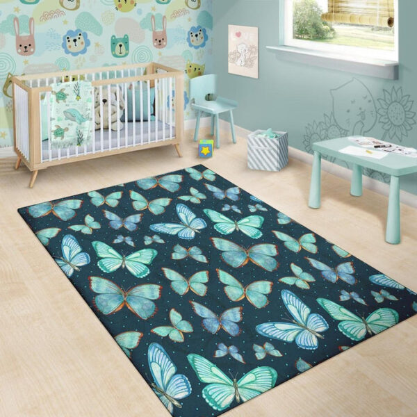 Turquoise Butterfly Print Sillvela Area Rug