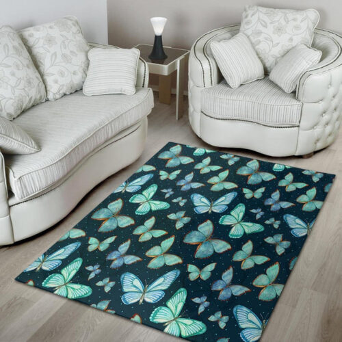 Turquoise Butterfly Print Sillvela Area Rug