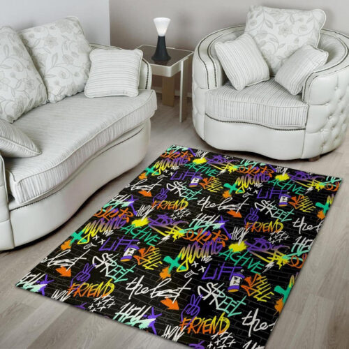 Urban Graffiti Print Sillvela Area Rug